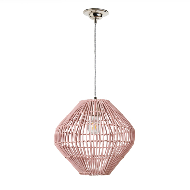Bamboo Bobbin Herringbone Cable Ceiling Pendant Light, Pink - image 1