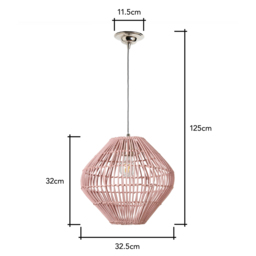 Bamboo Bobbin Herringbone Cable Ceiling Pendant Light, Pink - thumbnail 8
