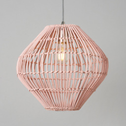 Bamboo Bobbin Herringbone Cable Ceiling Pendant Light, Pink - thumbnail 4