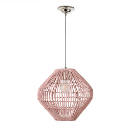 Bamboo Bobbin Herringbone Cable Ceiling Pendant Light, Pink - thumbnail 1