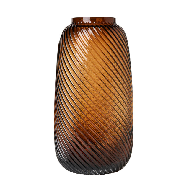 Tall Lenticular Spiral Cognac Glass Vase, Amber - image 1