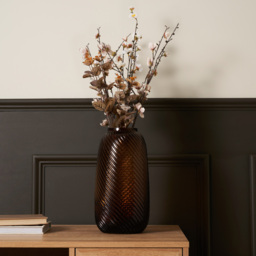 Tall Lenticular Spiral Cognac Glass Vase, Amber - thumbnail 3