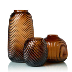 Tall Lenticular Spiral Cognac Glass Vase, Amber - thumbnail 8