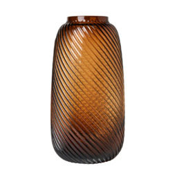 Tall Lenticular Spiral Cognac Glass Vase, Amber - thumbnail 1