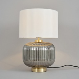 Lyna Table Lamp with Smoked Glass Base and White Shade, Satin Brass - thumbnail 4
