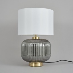 Lyna Table Lamp with Smoked Glass Base and White Shade, Satin Brass - thumbnail 5