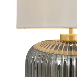 Lyna Table Lamp with Smoked Glass Base and White Shade, Satin Brass - thumbnail 8