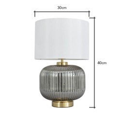 Lyna Table Lamp with Smoked Glass Base and White Shade, Satin Brass - thumbnail 9