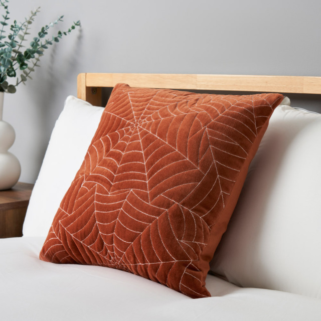 Cobweb Quilted Web Stitch Cushion, Orange - image 1