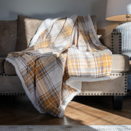 Luxury Warm Check Throw with Sherpa, Ochre - thumbnail 3