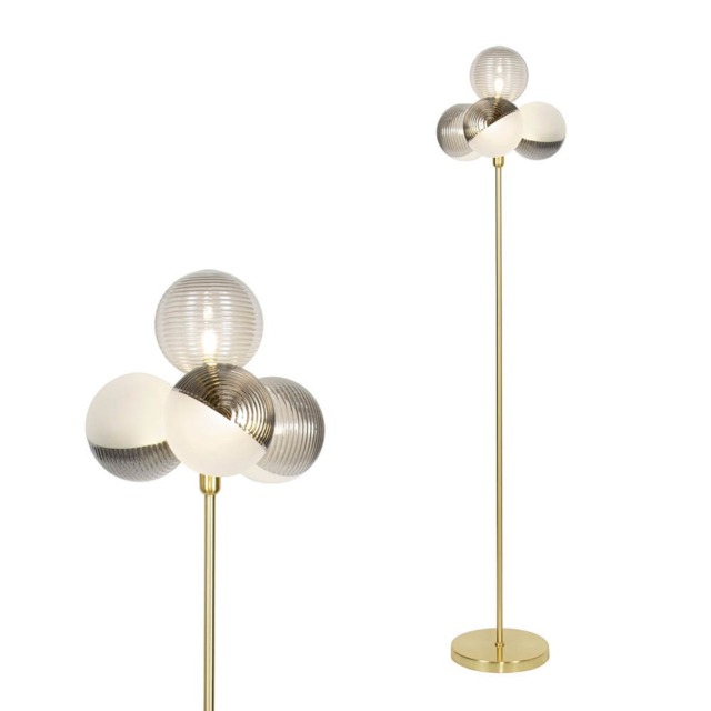 Emile Floor Lamp with Smoked and Opal Glass Shades, Satin Brass - image 1