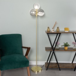 Emile Floor Lamp with Smoked and Opal Glass Shades, Satin Brass - thumbnail 8