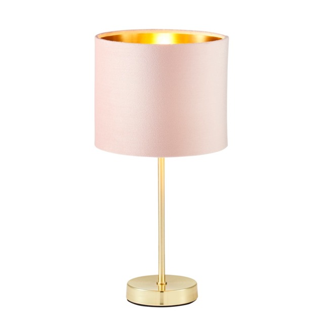 Velvet Table Lamp, Pink and Brass - image 1