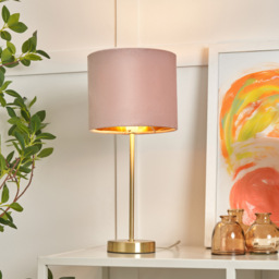 Velvet Table Lamp, Pink and Brass - thumbnail 3