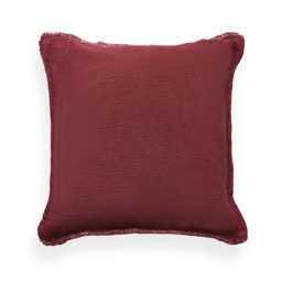 Cotton Cushion with Frayed Edge, Burgundy - thumbnail 3