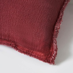 Cotton Cushion with Frayed Edge, Burgundy - thumbnail 4