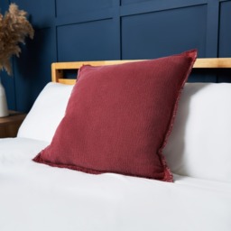Cotton Cushion with Frayed Edge, Burgundy