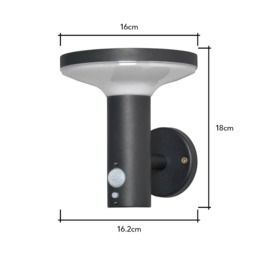 Tarak LED Outdoor Solar Wall Light with PIR Sensor, Black - thumbnail 8