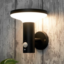 Tarak LED Outdoor Solar Wall Light with PIR Sensor, Black - thumbnail 3