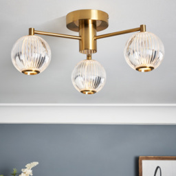 Rimi 3 Light LED Semi Flush Ceiling Light, Satin Brass - thumbnail 3
