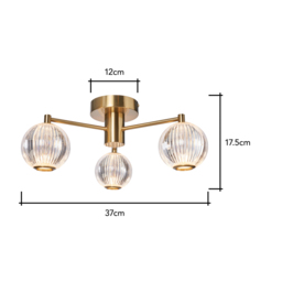 Rimi 3 Light LED Semi Flush Ceiling Light, Satin Brass - thumbnail 9