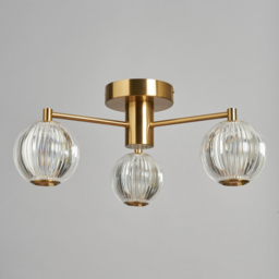 Rimi 3 Light LED Semi Flush Ceiling Light, Satin Brass - thumbnail 5