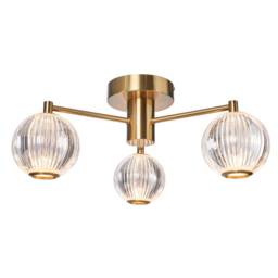 Rimi 3 Light LED Semi Flush Ceiling Light, Satin Brass - thumbnail 1