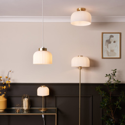 Binita Glass Ribbed Floor Lamp, Opal & Brass - thumbnail 8