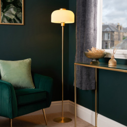 Binita Glass Ribbed Floor Lamp, Opal & Brass - thumbnail 3