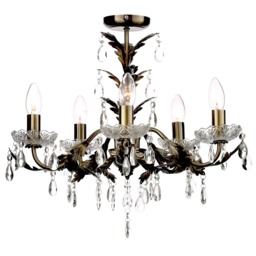 Paisley Flush Chandelier, Antique Brass - thumbnail 1