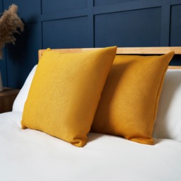 Snow Fleece Cushion, Ochre - thumbnail 1