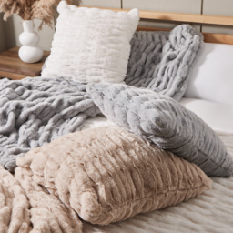 Ruched Faux Fur Cushion, Grey - thumbnail 7