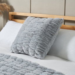 Ruched Faux Fur Cushion, Grey