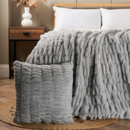 Ruched Faux Fur Cushion, Grey - thumbnail 6