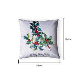 Christmas Holly Print Cushion, Natural - thumbnail 5
