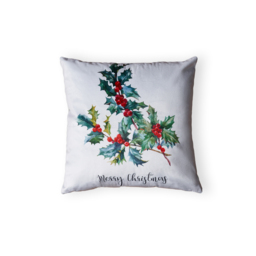 Christmas Holly Print Cushion, Natural - thumbnail 3
