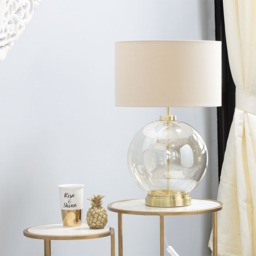 Metro Clear Glass Sphere Table Lamp, Satin Brass and Champagne - thumbnail 7