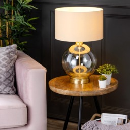 Metro Clear Glass Sphere Table Lamp, Satin Brass and Champagne - thumbnail 3