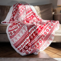 Christmas Fairisle Throw with Sherpa Back, Red - thumbnail 3