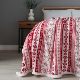 Christmas Fairisle Throw with Sherpa Back, Red