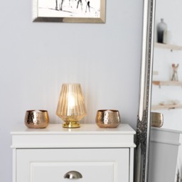 Poplar Small Vessel Table Lamp with Champagne Shade, Brass - thumbnail 4