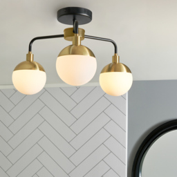 Sadie Bathroom Semi Flush Ceiling Light, Black and Brass - thumbnail 3