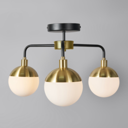 Sadie Bathroom Semi Flush Ceiling Light, Black and Brass - thumbnail 4