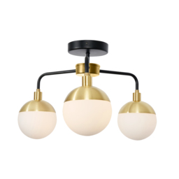 Sadie Bathroom Semi Flush Ceiling Light, Black and Brass - thumbnail 1