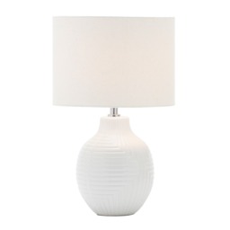 Gus Embossed Ceramic Table Lamp, White - thumbnail 1