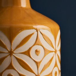 Large Petal Patterned Ceramic Vase, Ochre - thumbnail 4