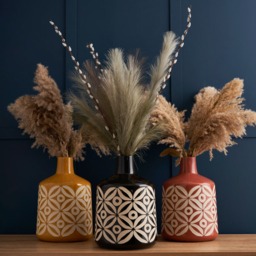 Large Petal Patterned Ceramic Vase, Ochre - thumbnail 5