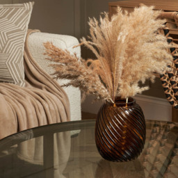 Lenticular Spiral Cognac Glass Vase, Amber - thumbnail 6