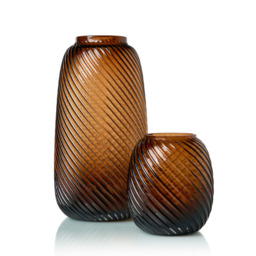 Lenticular Spiral Cognac Glass Vase, Amber - thumbnail 9
