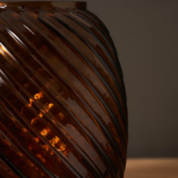 Lenticular Spiral Cognac Glass Vase, Amber - thumbnail 5